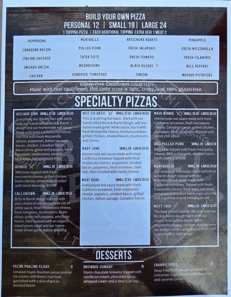 Brick & Barrel Kitchen + Bar Menu 1