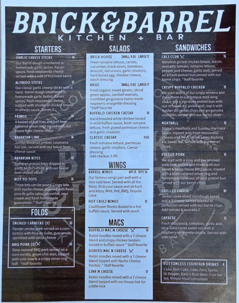 Brick & Barrel Kitchen + Bar Menu 2