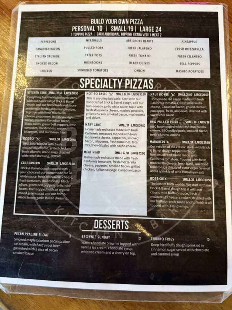 Brick & Barrel Kitchen + Bar Menu 3
