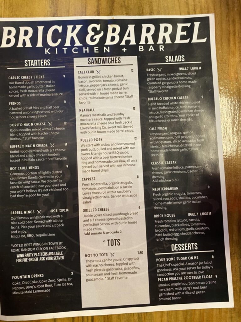 Brick & Barrel Kitchen + Bar Menu 4