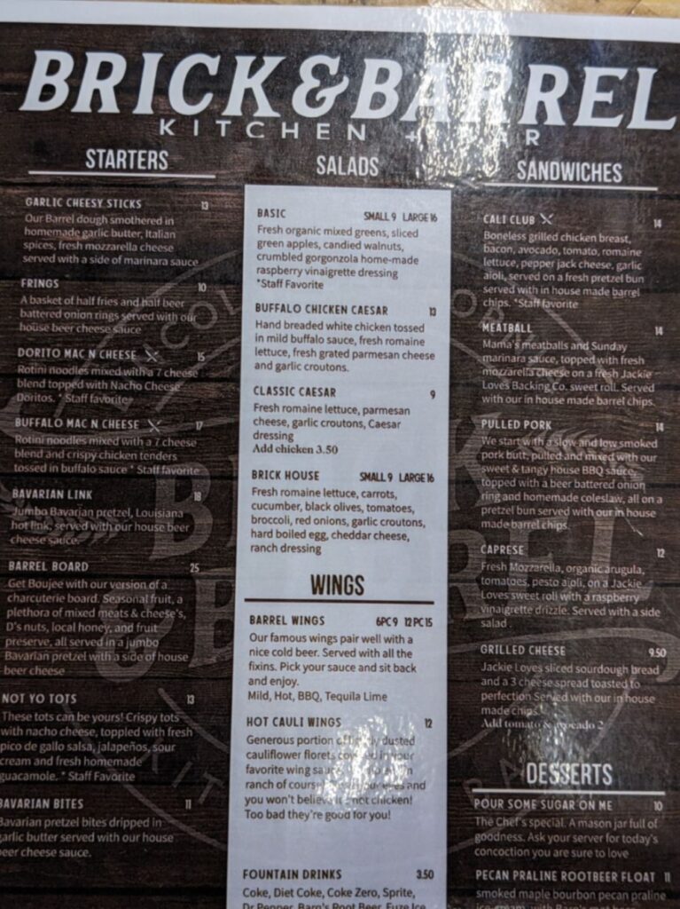 Brick & Barrel Kitchen + Bar Menu 5